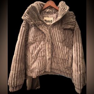 American Eagle Women’s Hooded Textured Puffer Coat Jacket, Grey, XL, Like New